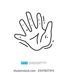 A simple line drawing of an open hand, symbolizing communication, greeting, or assistance. The design is minimalist and can be used in various contexts.