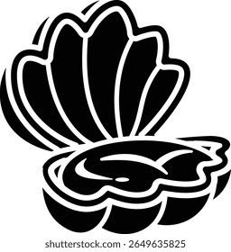 A simple line drawing of an open seashell, evoking summer and seaside vibes icon vector solid style.