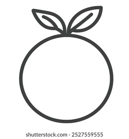 A simple line drawing of an orange fruit with two leaves on top.