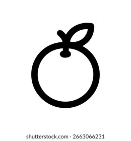 Simple Line Drawing Orange Fruit with Leaf Minimalist Food Icon