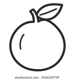 A simple line drawing of an orange with a leaf.