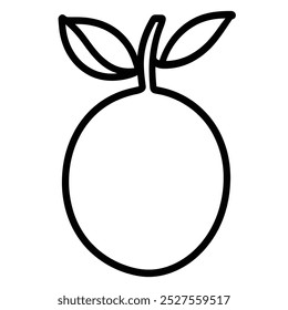 A simple line drawing of an orange with two leaves.