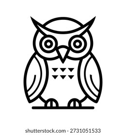A simple line drawing of an owl with big round eyes and distinctive markings