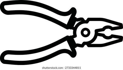 Um desenho de linha simples de um par de alicates de nariz de agulha com um ponto de articulação e alças