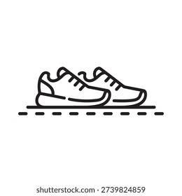 Simple line drawing of a pair of running shoes on a surface