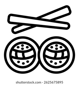 Simple line drawing of a pair of taiko drums with drumsticks, perfect for projects related to japanese culture, music, or festivals
