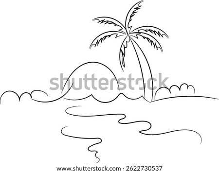 Simple line drawing of a palm tree on a tropical island.