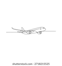 Simple line drawing of a passenger airplane in flight minimalist style artwork