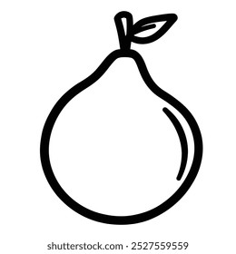 Un simple dibujo de línea de una pera con una hoja.