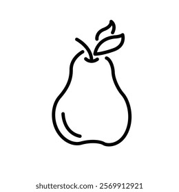 A simple line drawing of a pear with a leaf.  Perfect for logo or icon
