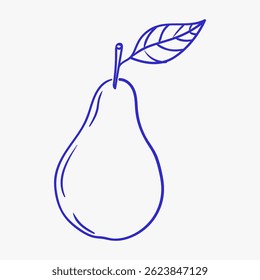 Simple line drawing of a pear with a leaf against a plain background showcasing minimalist art style