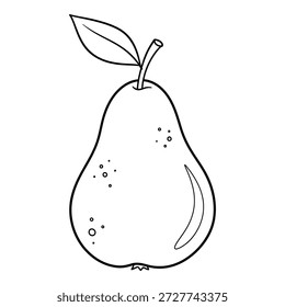 Un dibujo de línea simple de una pera con una hoja y tallo sobre fondo transparente