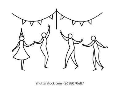 Simple line drawing of people dancing at party