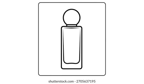 Dibujo de línea simple de una botella de perfume en una silueta de marco rectangular