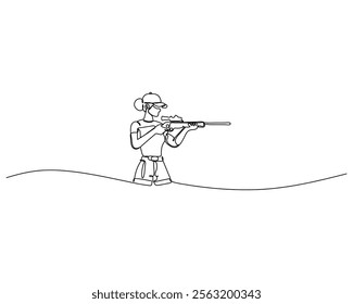 Simple line drawing of a person aiming a rifle while standing on uneven terrain. The minimalist design captures the focus and precision required in shooting activities, emphasizing modern connectivity
