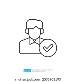 A simple line drawing of a person with a checkmark, symbolizing approval or verification, commonly used in business contexts.