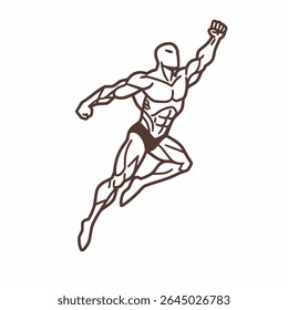 A simple line drawing of a person in a dynamic pose, suggesting movement or action.