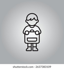 Simple line drawing of a person holding a briefcase or box vector illustration