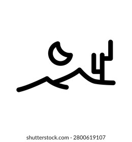 A simple line drawing of a person jogging by a cactus at night in the desert.