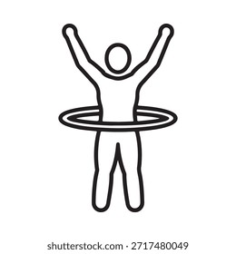 Um simples desenho de linha de uma pessoa alegremente hula hooping