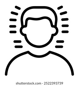 A simple line drawing of a person with a neutral expression and radiating lines around the head.