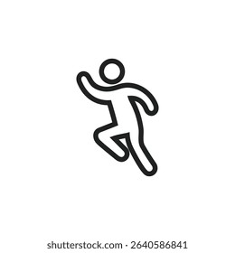 A simple line drawing of a person running or jumping, depicted in a minimalist style.  The figure is stylized and lacks detailed features.