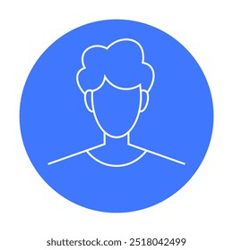 Simple line drawing of a person s head and shoulders within a solid blue circle. Ideal for avatars, profiles, user icons, social media, websites, and mobile apps.