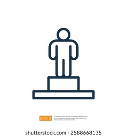 A simple line drawing of a person standing on a pedestal, symbolizing achievement or recognition.