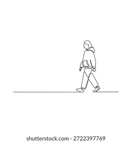Dibujo de línea simple de una persona caminando hacia adelante en un estilo minimalista