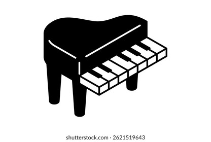 Simple line drawing of piano icon, isometric illustration, Vector Illustration