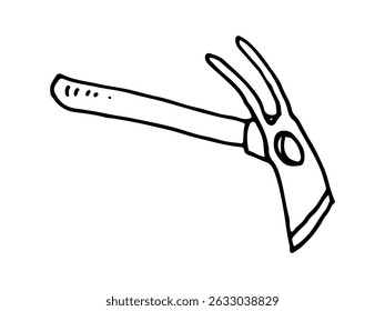 Simple line drawing of a pickaxe tool with detailed handle and sharp blade