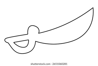 Einfache Linienzeichnung von Piratenschwert mit gebogener Klinge und Schmuckschutz. Clipart-Bild einzeln auf Hintergrund.