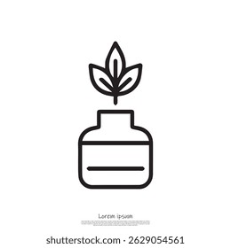 Simple line drawing of a plant sprout in a pot, set against a clean transparent background. Features a minimalist design, suitable for logos.