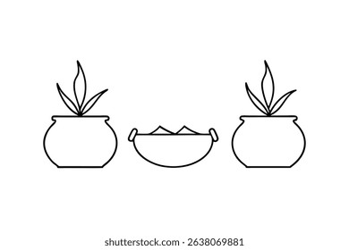 Simple line drawing plants potted in bowls