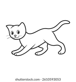 Simple Line Drawing of a Playful Running Cat Cute Cartoon Outline Illustration
