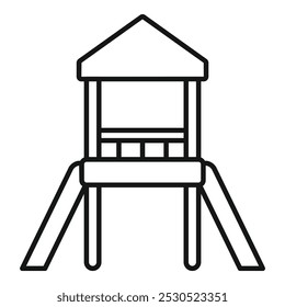 Simple line drawing of a playground slide tower with roof, for kids having fun playing outside