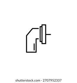 Eine einfache Linienzeichnung eines Sanitär-Winkelstücks mit Flansch, geeignet für technische Zeichnungen oder minimalistische Konstruktionen.