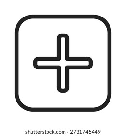 Simple line drawing of a plus sign on a rounded square background, conveying positivity and addition.