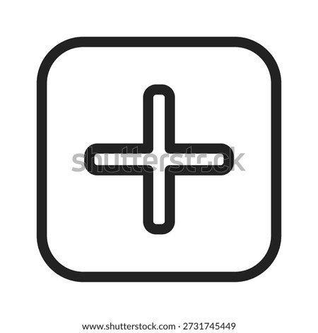 Simple line drawing of a plus sign on a rounded square background, conveying positivity and addition.