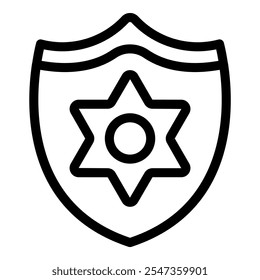 Simple line drawing of a police badge featuring a star and circle, evoking security and law enforcement