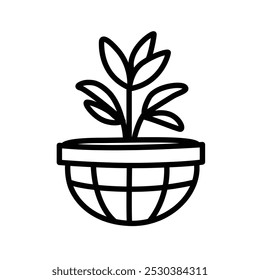 A simple line drawing of a potted plant with leaves.