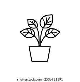 A simple line drawing of a potted plant with multiple leaves.