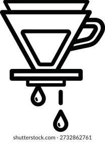 A simple line drawing of a pour-over coffee maker with water dripping from it