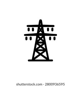 Simple line drawing of power transmission tower isolated on transparent background