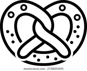 Um desenho de linha simples de um pretzel com uma torção e salpicos de sal em um fundo branco