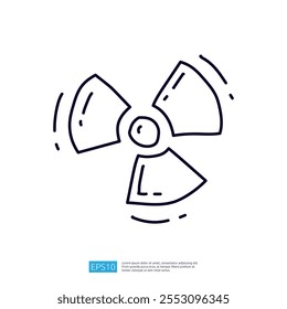 Um simples desenho em linha de um símbolo de radiação, representando a energia nuclear ou os avisos de segurança.