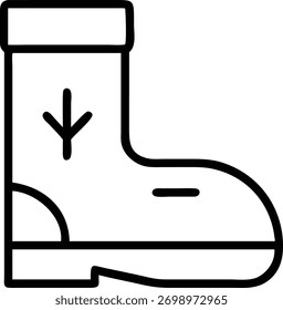 Un dibujo de línea simple de una bota de lluvia, aislado sobre un fondo blanco. Un símbolo de protección, actividades al aire libre y Clima húmedo. Perfecto para temas de jardinería y agricultura.