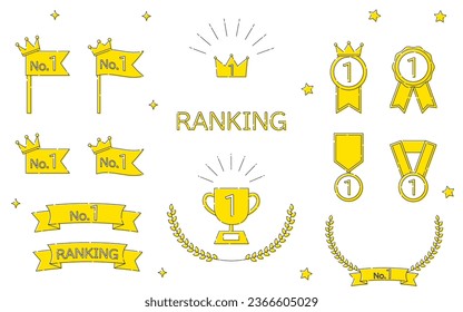 Simple line drawing ranking icon set, First place, Vector Illustration