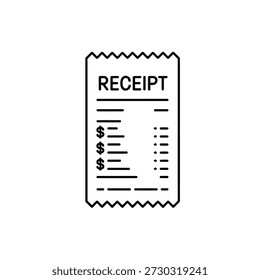 Simple line drawing of a receipt with dollar signs and lines