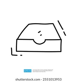 A simple line drawing of a rectangular box with a flap, suggesting a container or storage solution.